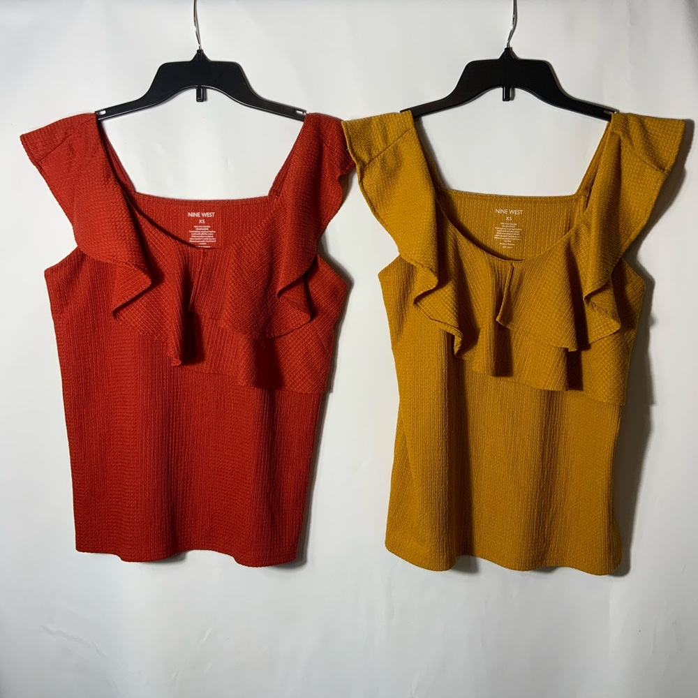 2 Pack - Nine West Ruffled Blouses in Copper and Yellow